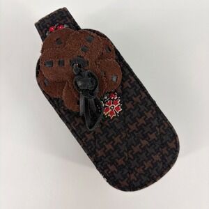 Vtg Vera Bradley Houndstooth Floral Quilted Cell Phone Case with Belt Clip Brown